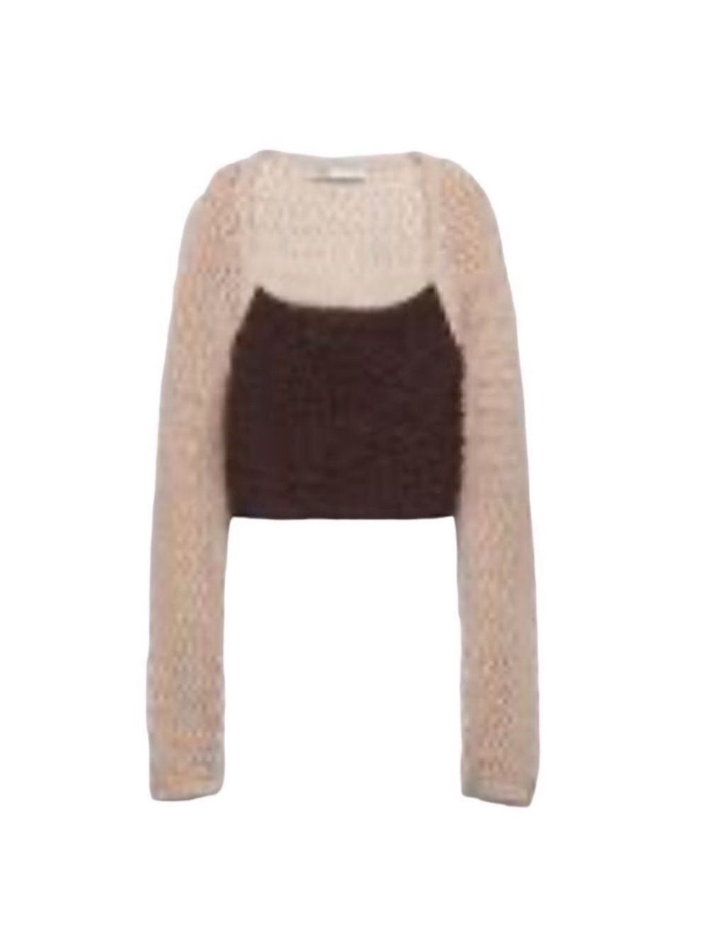 Zara Brown & Beige Crotchet Crop Top/Sweater(Size Small)